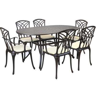 Charles Bentley Metal Cast Aluminium 7 Piece Stamford Garden Furniture Patio Set With Cushions